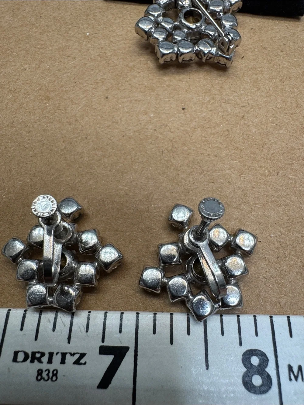 Vintage Sterling Crystal Cluster Brooch and Earring Set